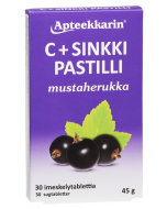 Apteekkarin C+ Sinkki mustaherukka pastilli, 30 kpl