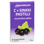 Apteekkarin C+ Sinkki mustaherukka pastilli, 30 kpl