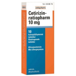 CETIRIZIN-RATIOPHARM 10 mg 10 fol tabl, kalvopääll
